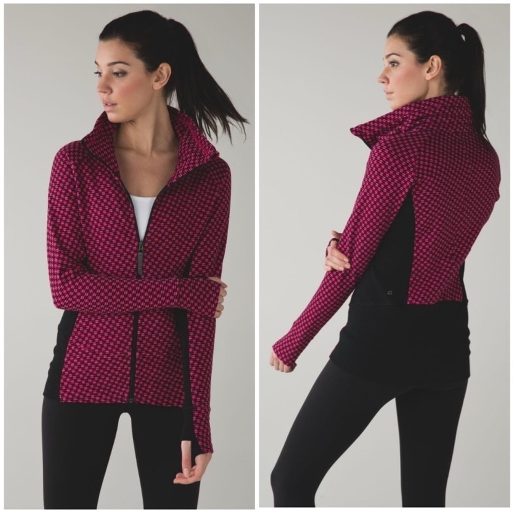 lululemon Black Pink Berry Geo Checkered Print Radiant Zip Up Rumble Jacket